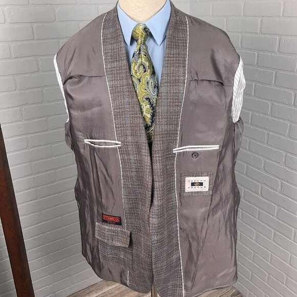 Joseph Abboud Blazer Men 52R Brown Blue Plaid Heritage E Thomas Wool Silk Jacket - Picture 4 of 13